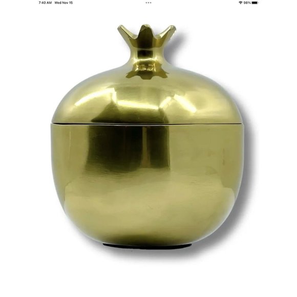 NEW IKEA AROMATISK Gold Pomegranate Decorative Trinket Box w Lid - 4” MCM Decor - Picture 1 of 6